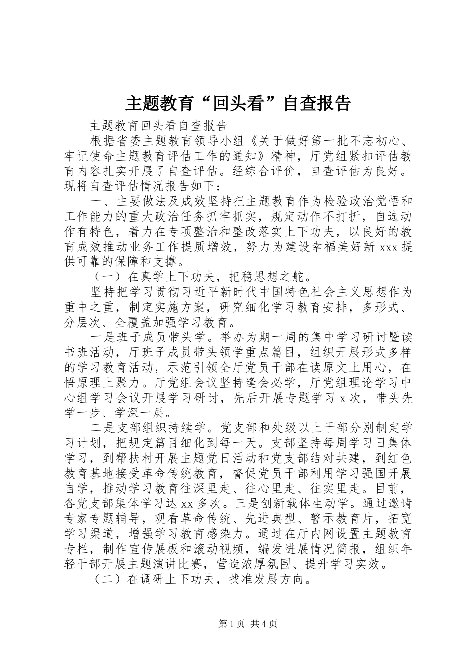 主题教育“回头看”自查报告_第1页