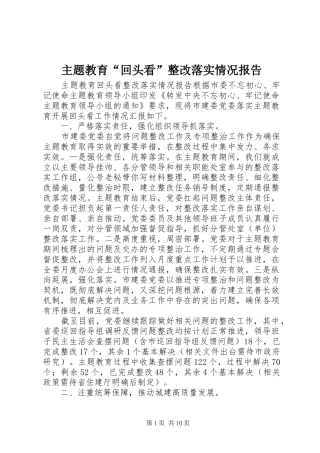 主题教育“回头看”整改落实情况报告