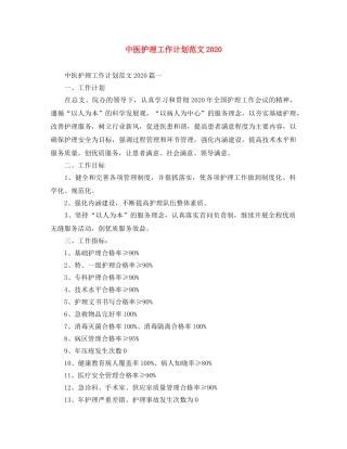 中医护理工作计划范文2020 