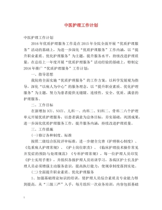 中医护理工作计划 (2) 