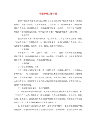 中医护理工作计划 