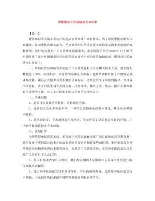 中医培训工作总结范文600字 