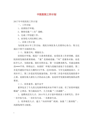 中医医院工作计划 