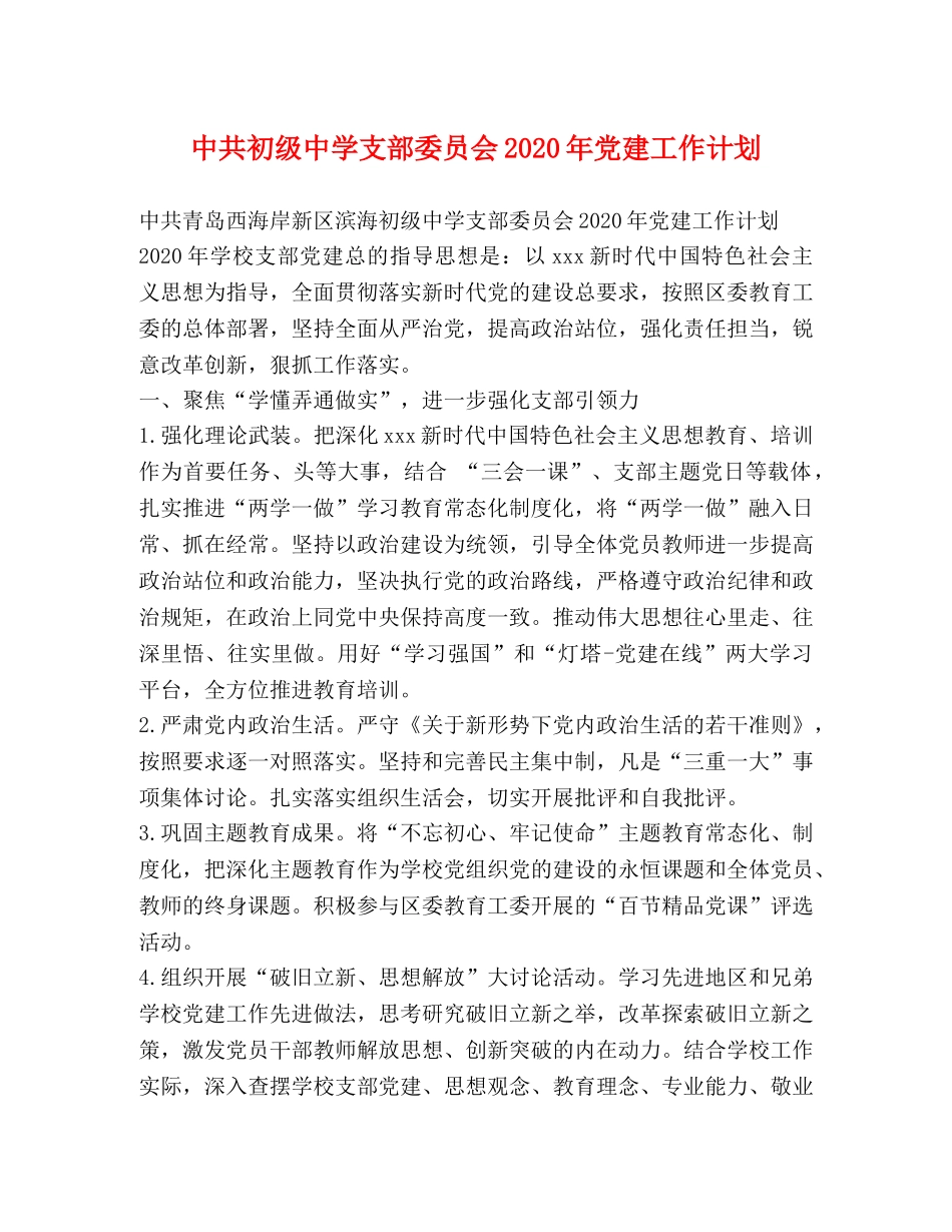中共支部委员会2020年党建工作计划 _第1页