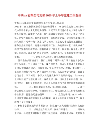 中共xx有限公司支部2020年上半年党建工作总结 