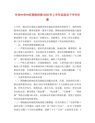 中共--市--区委组织部2020年上半年总结及下半年打算 