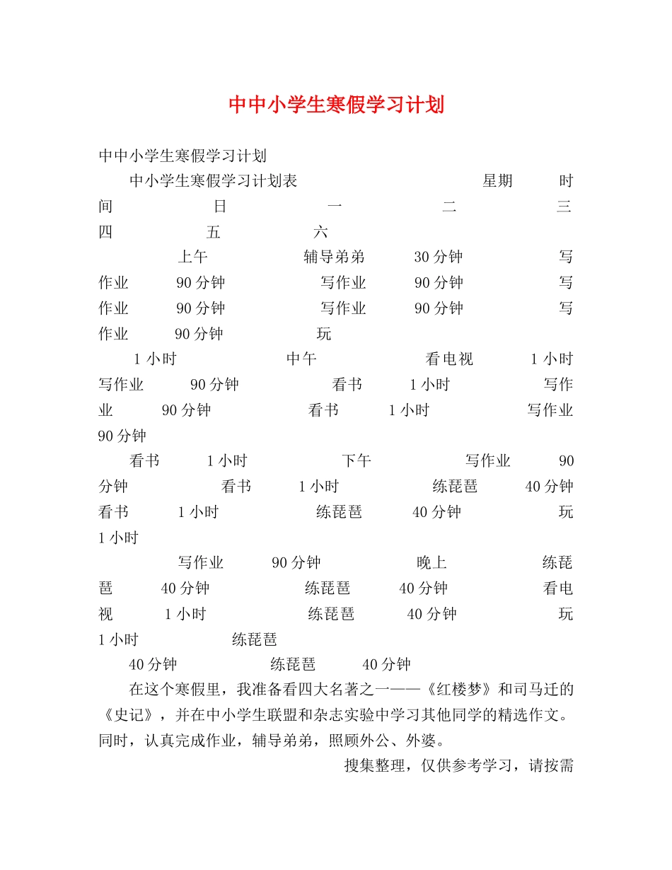 中中小学生寒假学习计划 _第1页