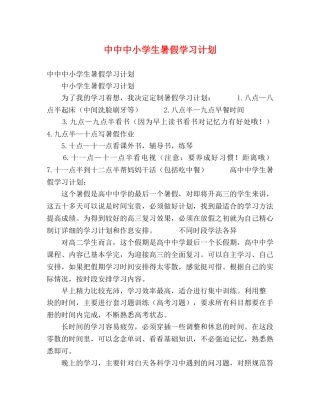 中中中小学生暑假学习计划 