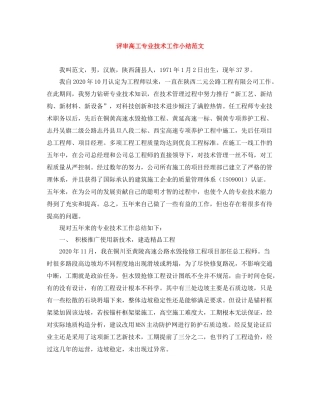 评审高工专业技术工作小结范文