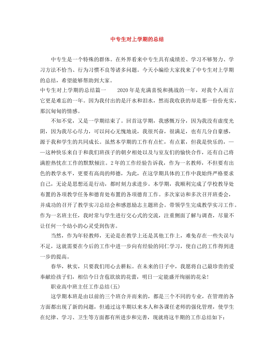 中专生对上学期的总结 _第1页