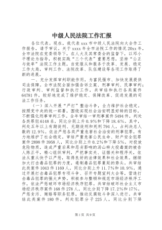 中级人民法院工作汇报