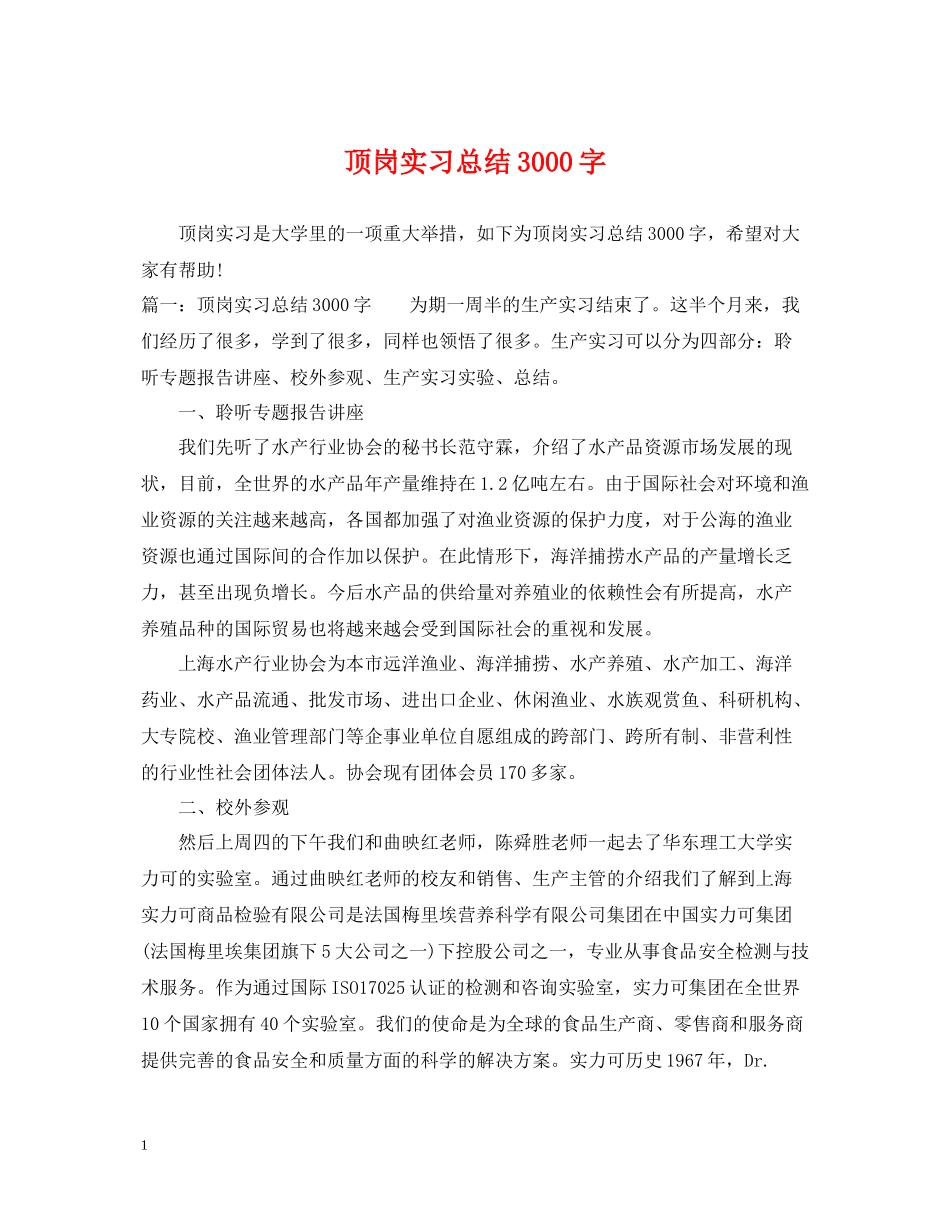 顶岗实习总结3000字_第1页