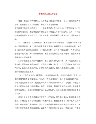 销售新员工的工作总结