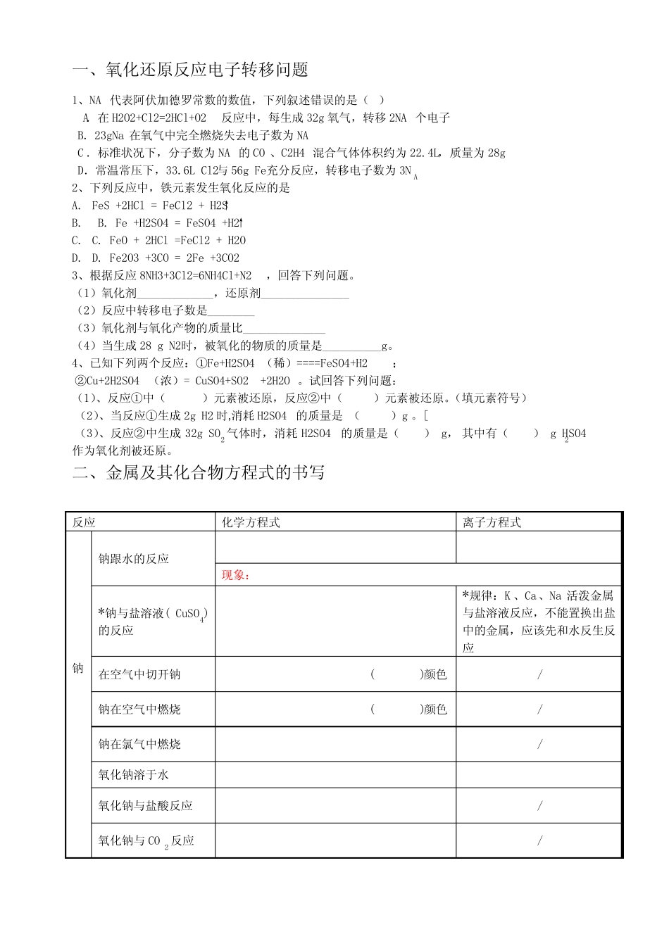 氧化还原反应电子转移问题 _第1页