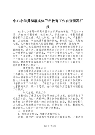 中心小学贯彻落实体卫艺教育工作自查情况汇报