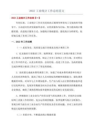 2022工业统计工作总结范文