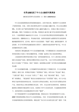 世界金融危机下中小企业融资问题调查111