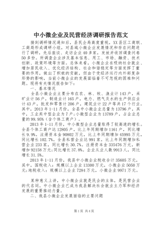 中小微企业及民营经济调研报告范文