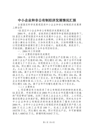 中小企业和非公有制经济发展情况汇报