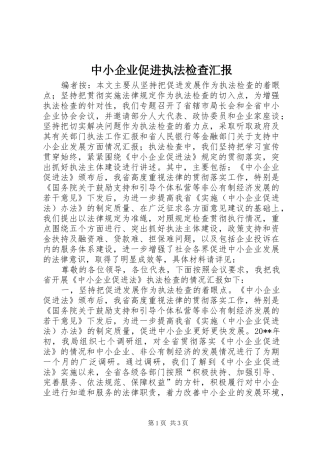 中小企业促进执法检查汇报