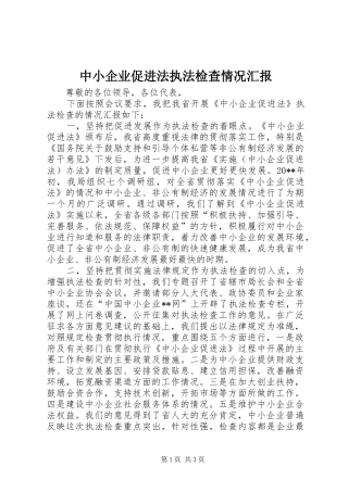 中小企业促进法执法检查情况汇报
