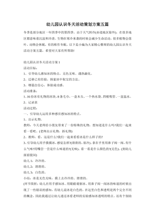 幼儿园认识冬天活动策划方案五篇