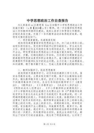 中学思想政治工作自查报告