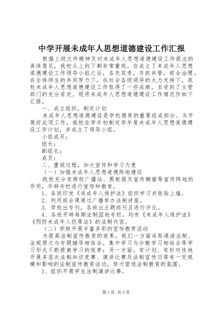 中学开展未成年人思想道德建设工作汇报