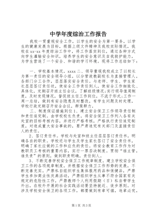 中学年度综治工作报告