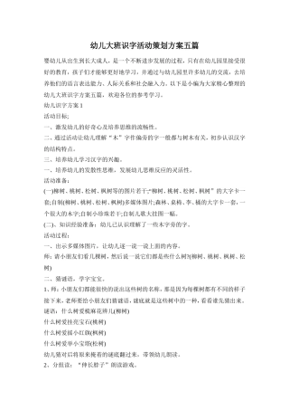 幼儿大班识字活动策划方案五篇