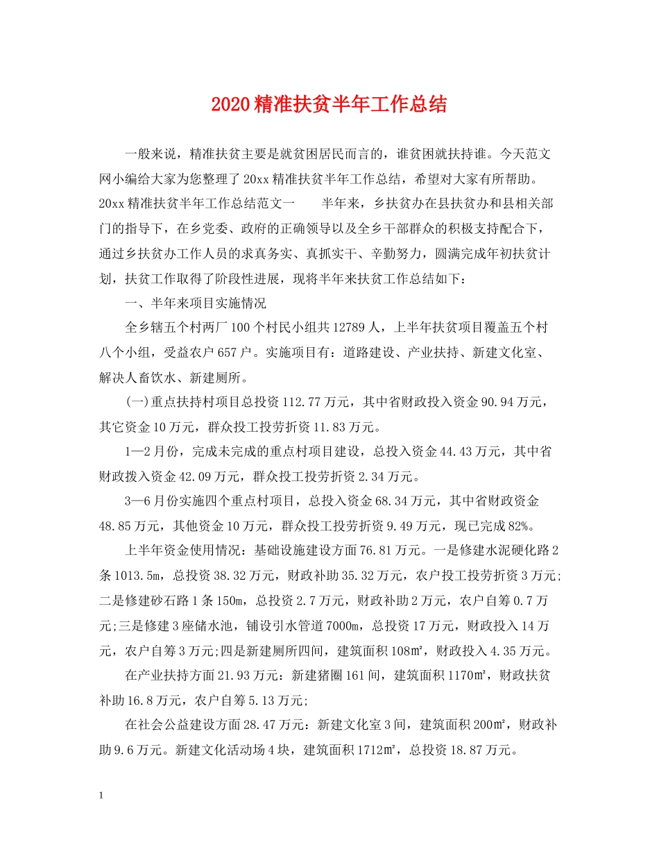 精准扶贫半年工作总结_第1页