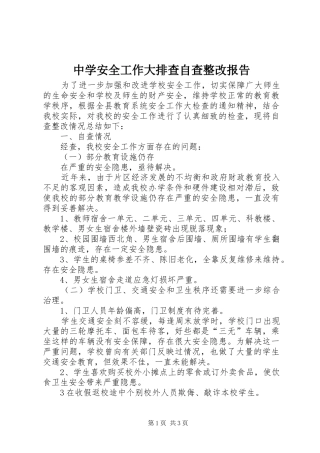中学安全工作大排查自查整改报告