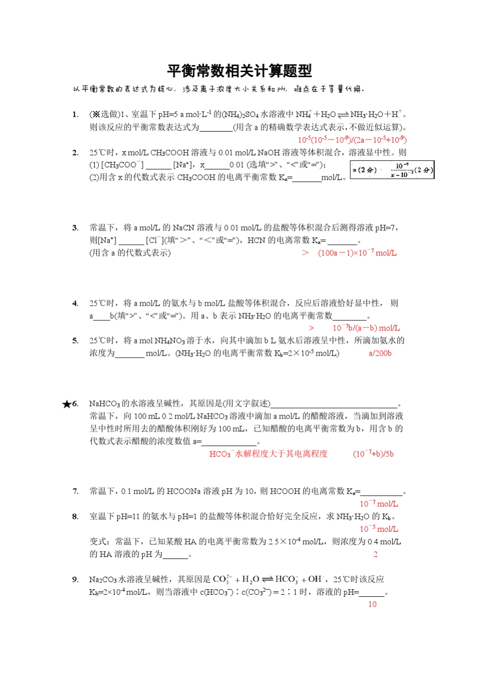 高三电离平衡常数题型汇总_第1页