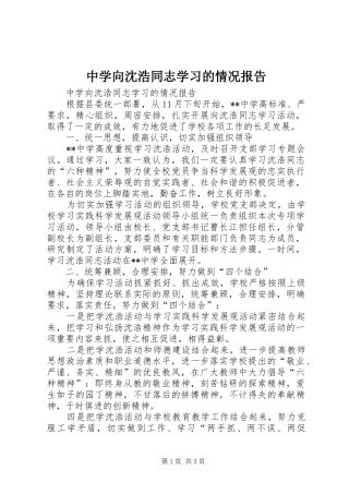 中学向沈浩同志学习的情况报告