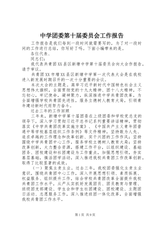 中学团委第十届委员会工作报告
