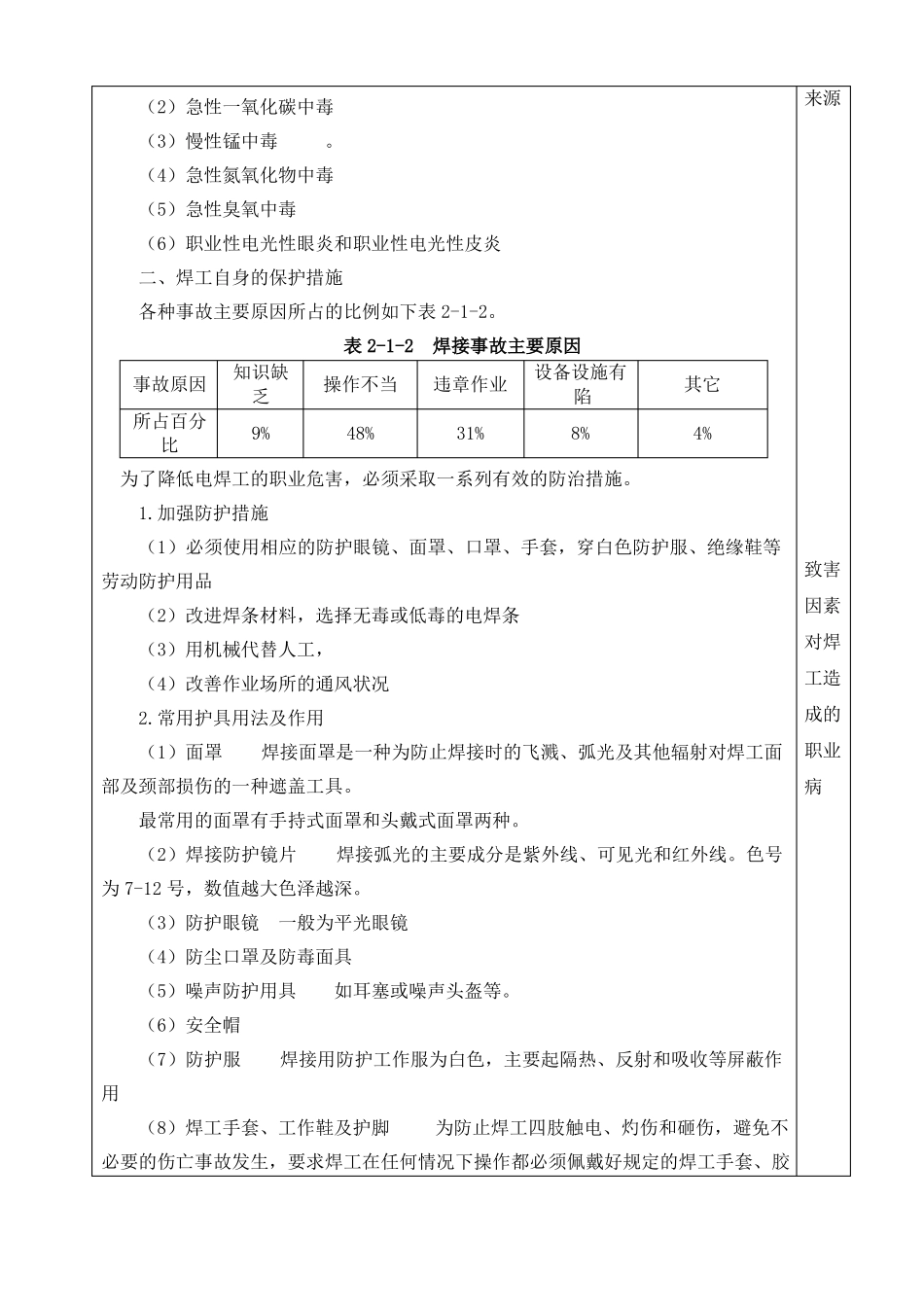 焊工工艺与技能训练教案——焊接安全生产与职业防护_第3页