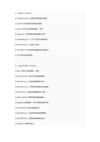 AE蓝宝石插件中英文功能对照表