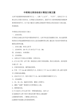 中班闹元宵活动设计策划方案五篇