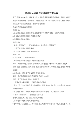 幼儿园认识镜子活动策划方案五篇