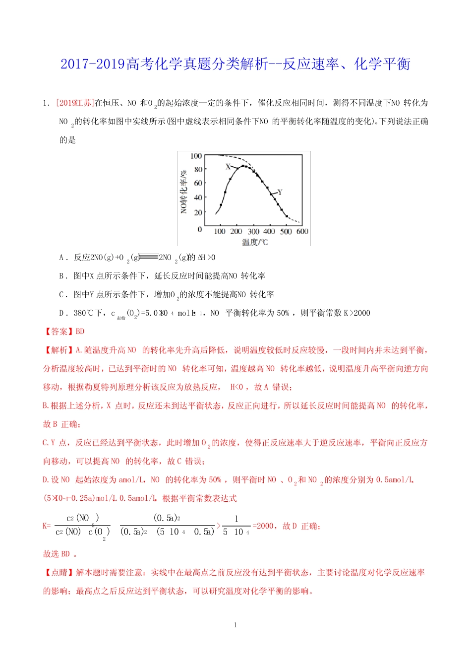 2017-2019高考化学真题分类解析---反应速率、化学平衡_第1页