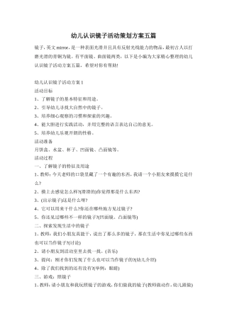 幼儿认识镜子活动策划方案五篇
