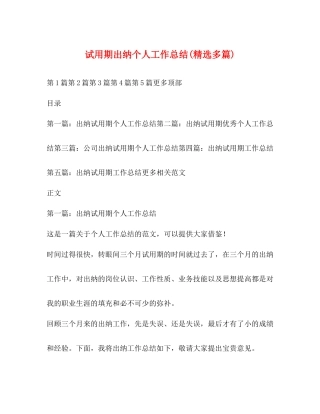 试用期出纳个人工作总结精选多篇)