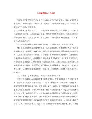 公司集团财务工作总结