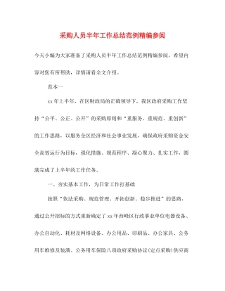 采购人员半年工作总结范例精编参阅