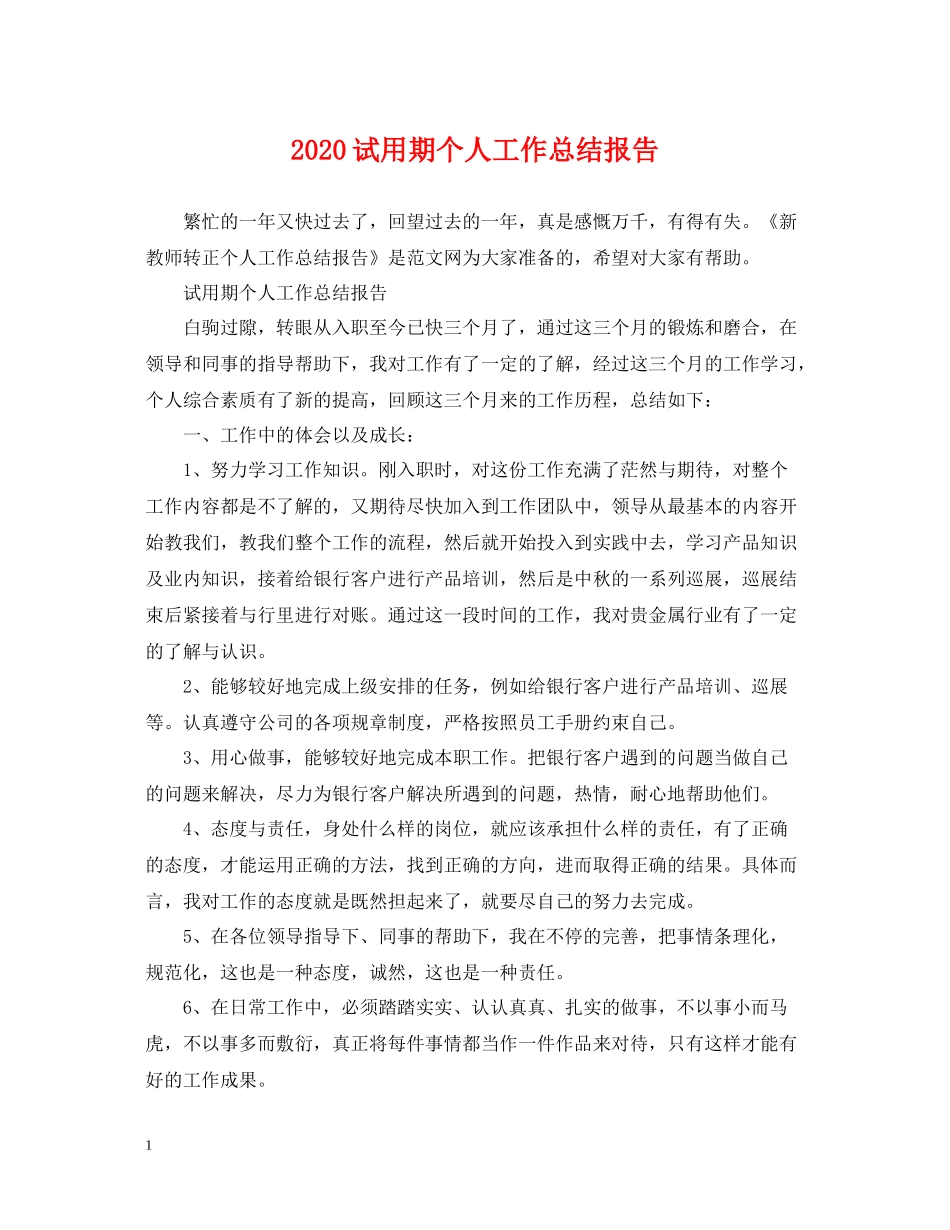 试用期个人工作总结报告_第1页
