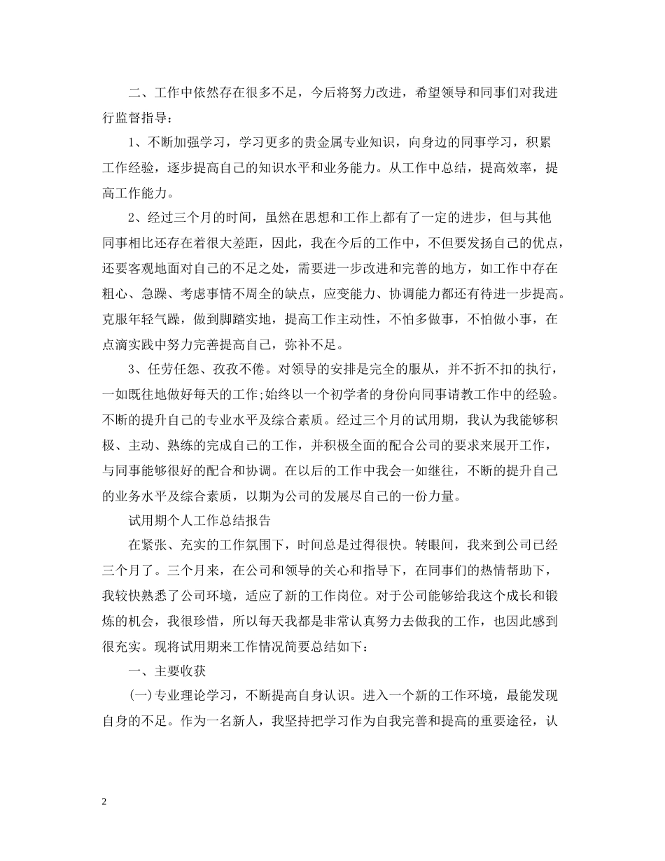 试用期个人工作总结报告_第2页