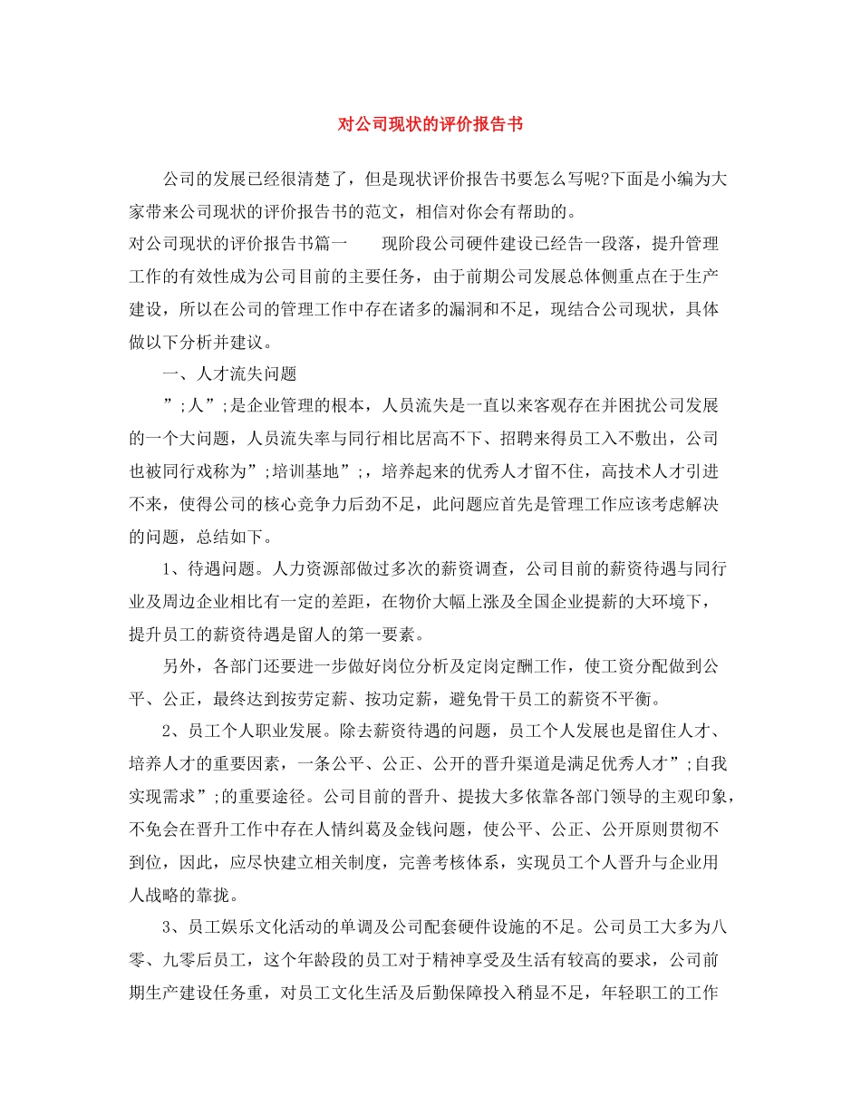对公司现状的评价报告书_第1页
