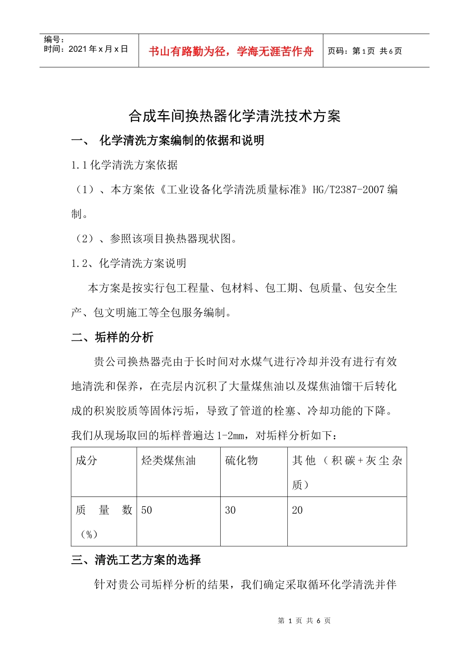 尿素合成车间换热器清洗方案_第1页