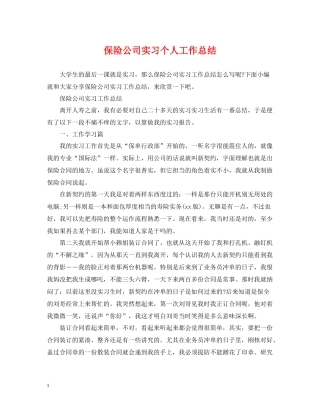 保险公司实习个人工作总结