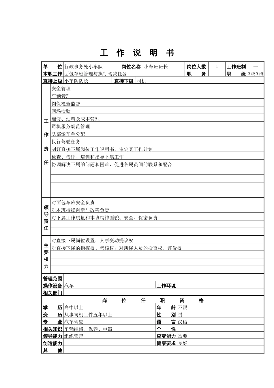 小车班班长工作说明书_第1页